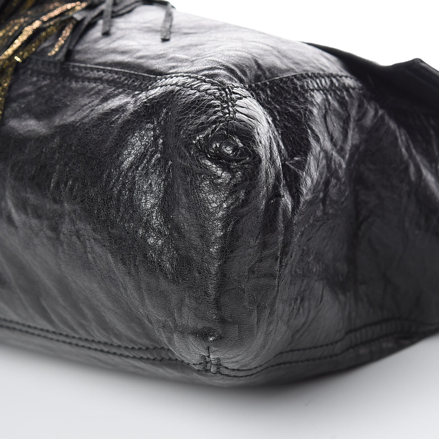 Fendi Crumpled Calfskin Fringe Large Convertible Baguette Black 9 of 18