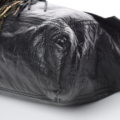 Fendi Crumpled Calfskin Fringe Large Convertible Baguette Black 9 of 18