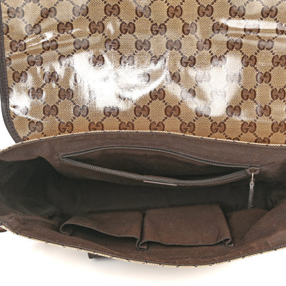 Gucci Crystal Monogram Medium Double Buckle Flap Messenger Beige Dark Brown 5 of 10