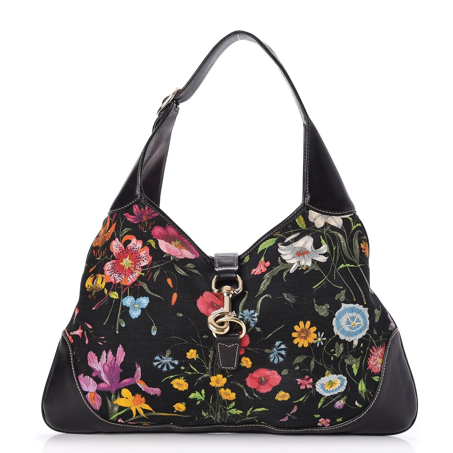 Canvas Floral Flora Medium Jackie O Bouvier Hobo Black