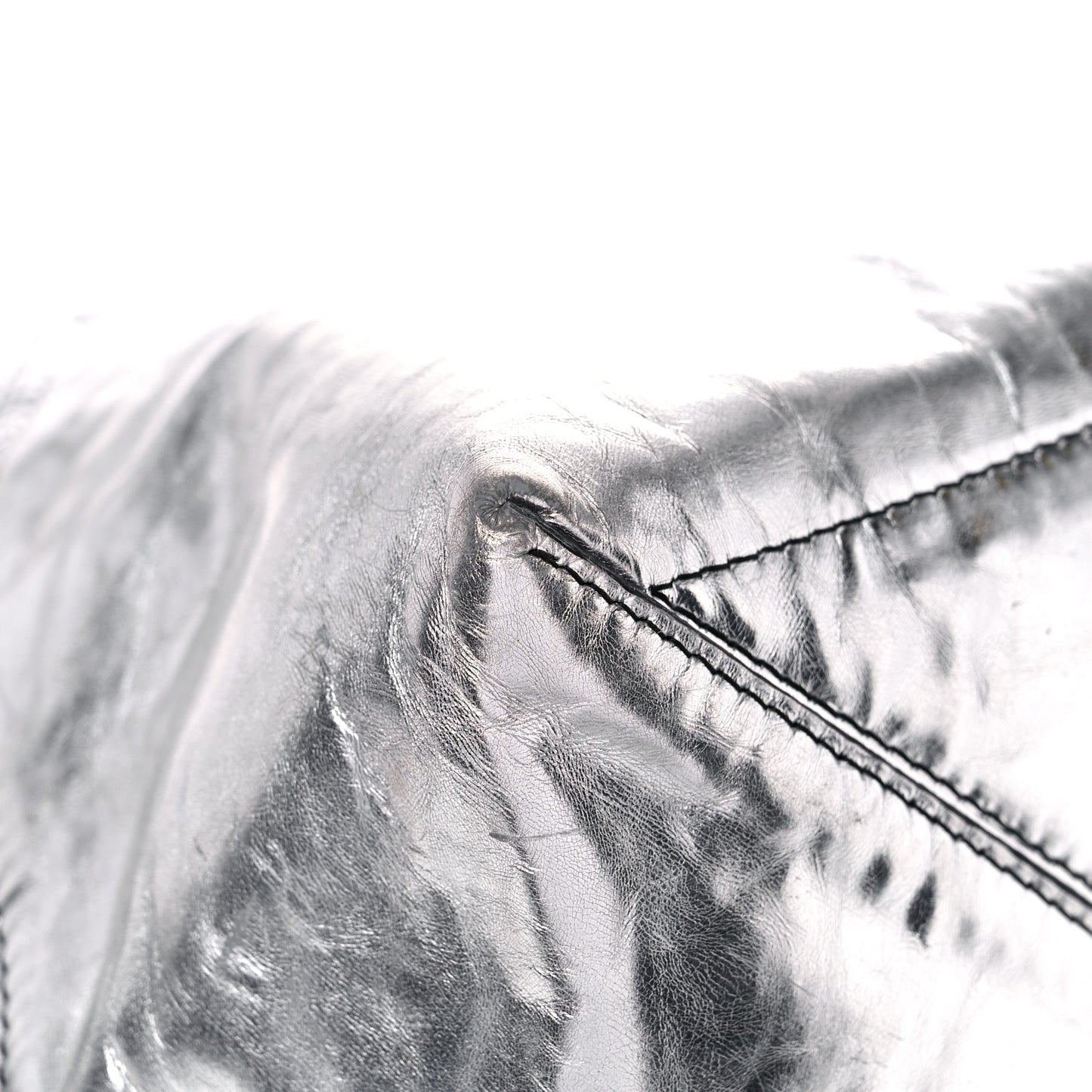 Metallic Calfskin Large Zip Hobo Silver