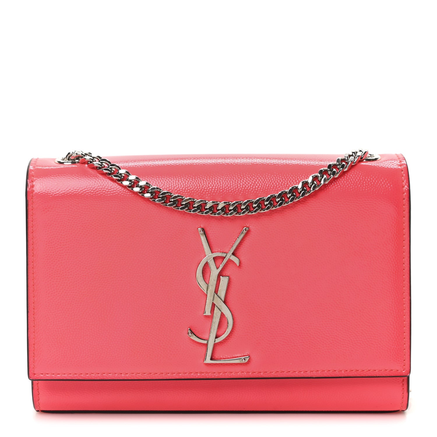 Saint Laurent Patent Grain de Poudre Small Monogram Kate Satchel Neon Pink 1 of 9