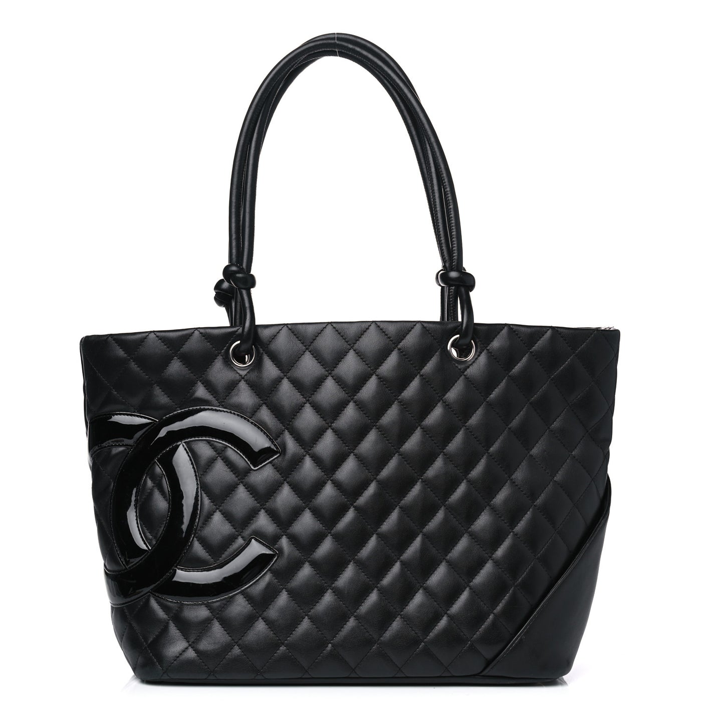 Calfskin Quilted Large Cambon Tote Black