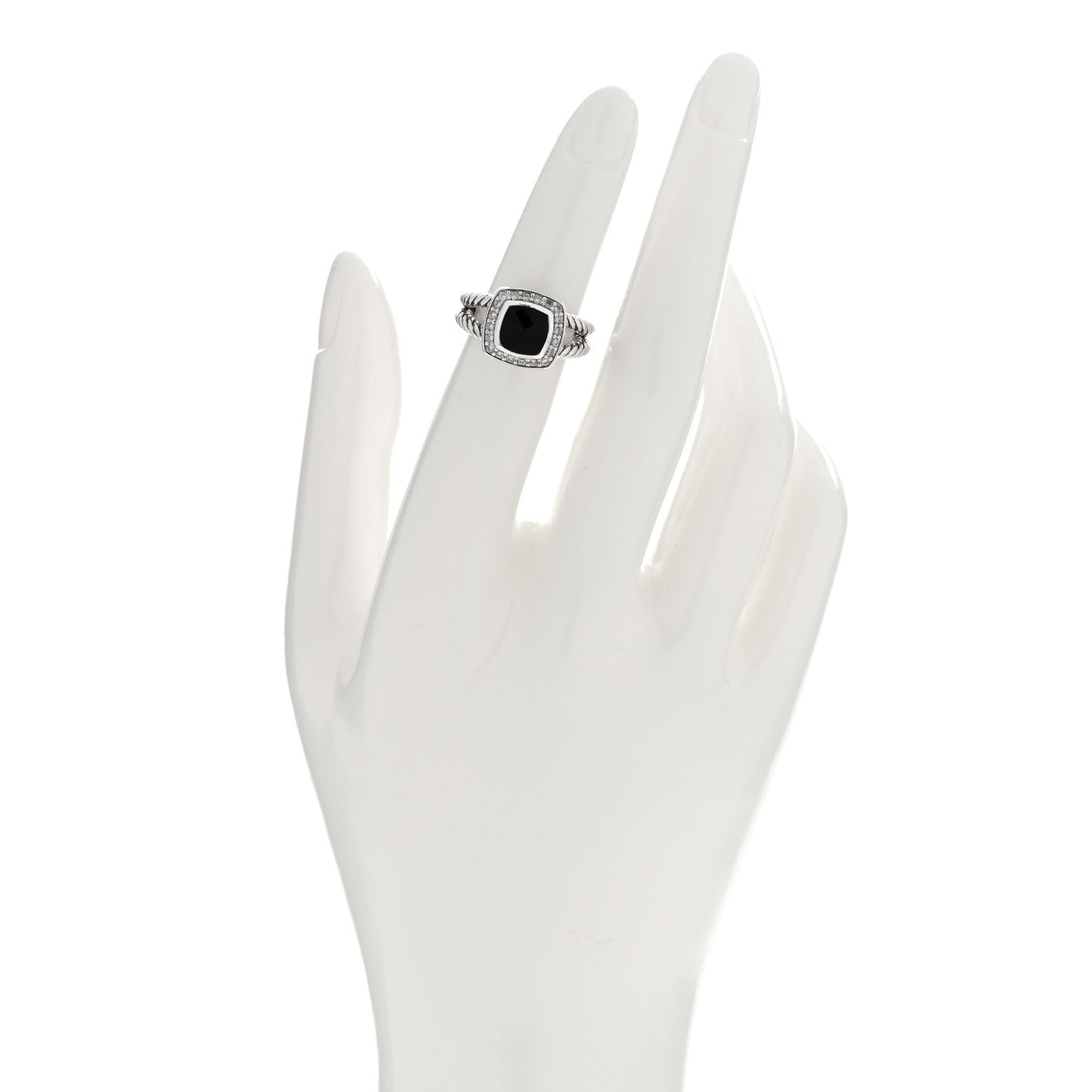 David Yurman Sterling Silver Diamond Black Onyx 7mm Petite Albion Ring 48 4.5 2 of 4