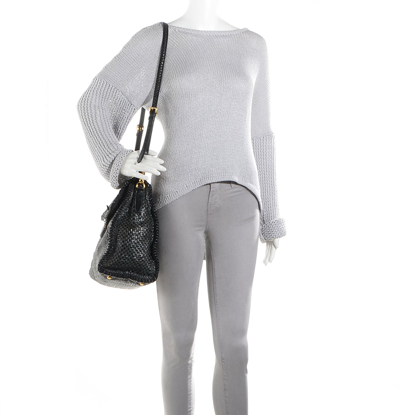 Goatskin Woven Top Handle Satchel Baltico Black