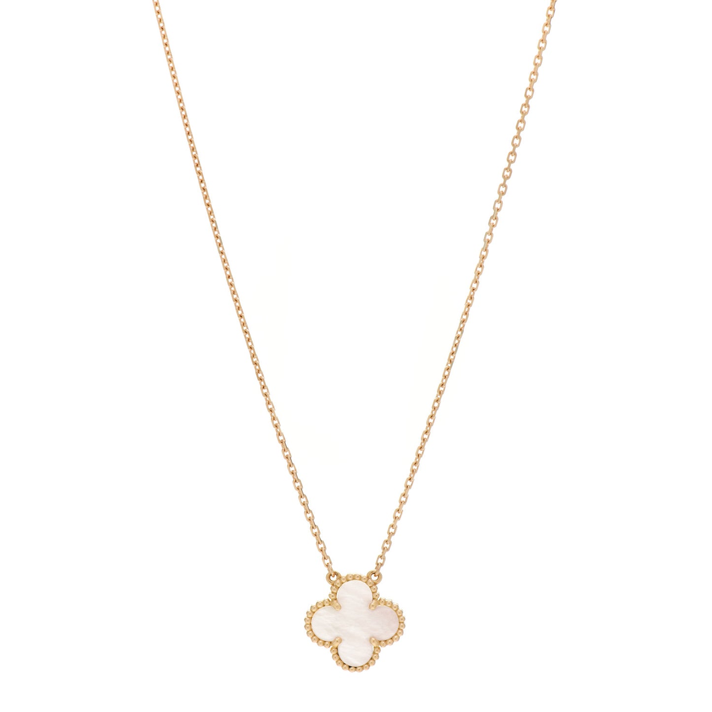 18K Yellow Gold Mother of Pearl Vintage Alhambra Pendant Necklace