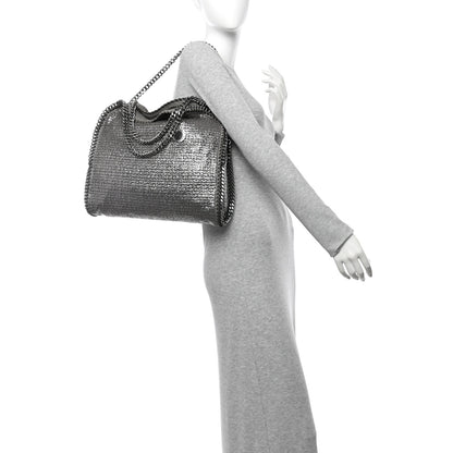 Stella McCartney Metallic Woven Boucle Falabella Fold Over Tote Dark Grey 2 of 9