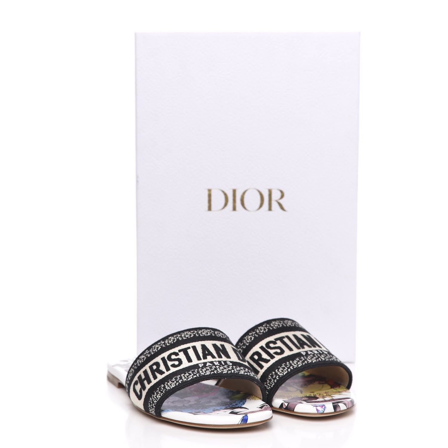 Christian Dior Canvas Le Coeur En Fleurs Embroidered Dway Flat Slide Sandals 36 Cream Black Multicolor 9 of 9