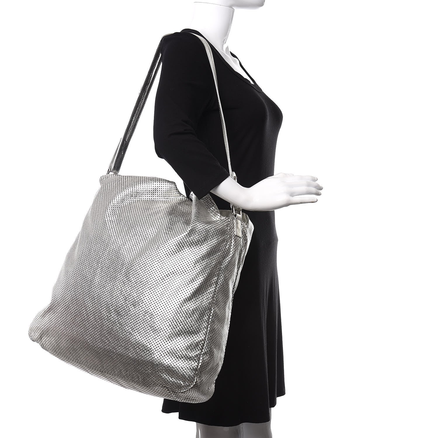 Chanel Metallic Glazed Calfskin Perforated Large Rodeo Drive Tote Silver 2 of 10