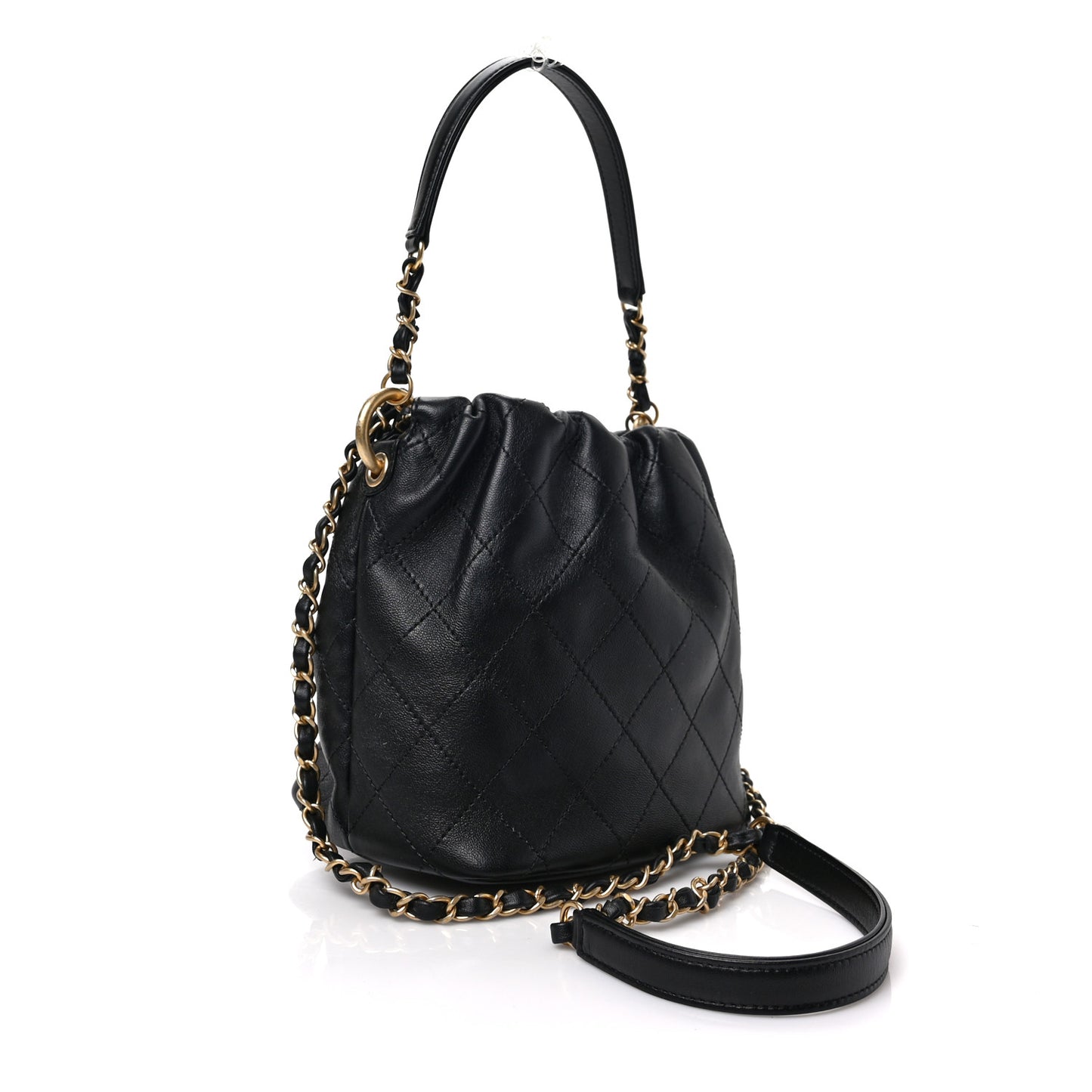 Lambskin Stitched Drawstring Bag Black