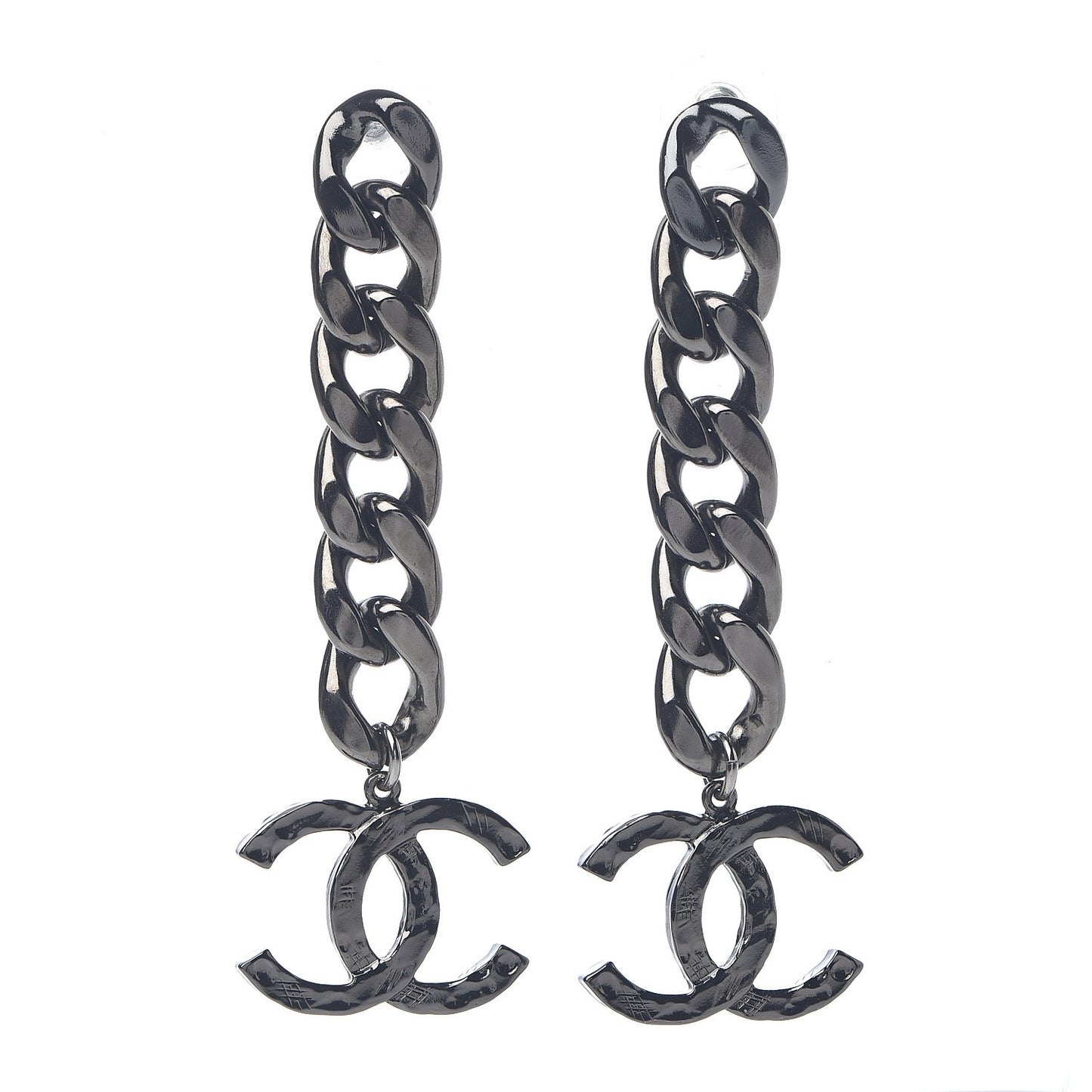 Metal CC Pick Drop Earrings Ruthenium