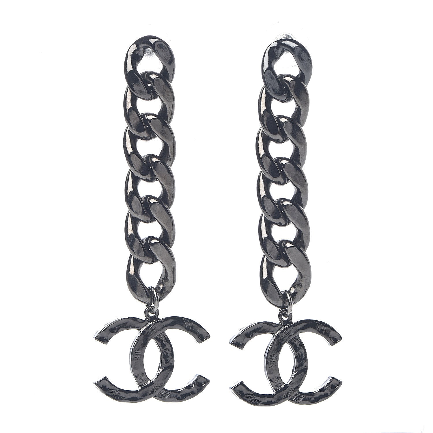 Chanel Metal CC Pick Drop Earrings Ruthenium 1 of 4