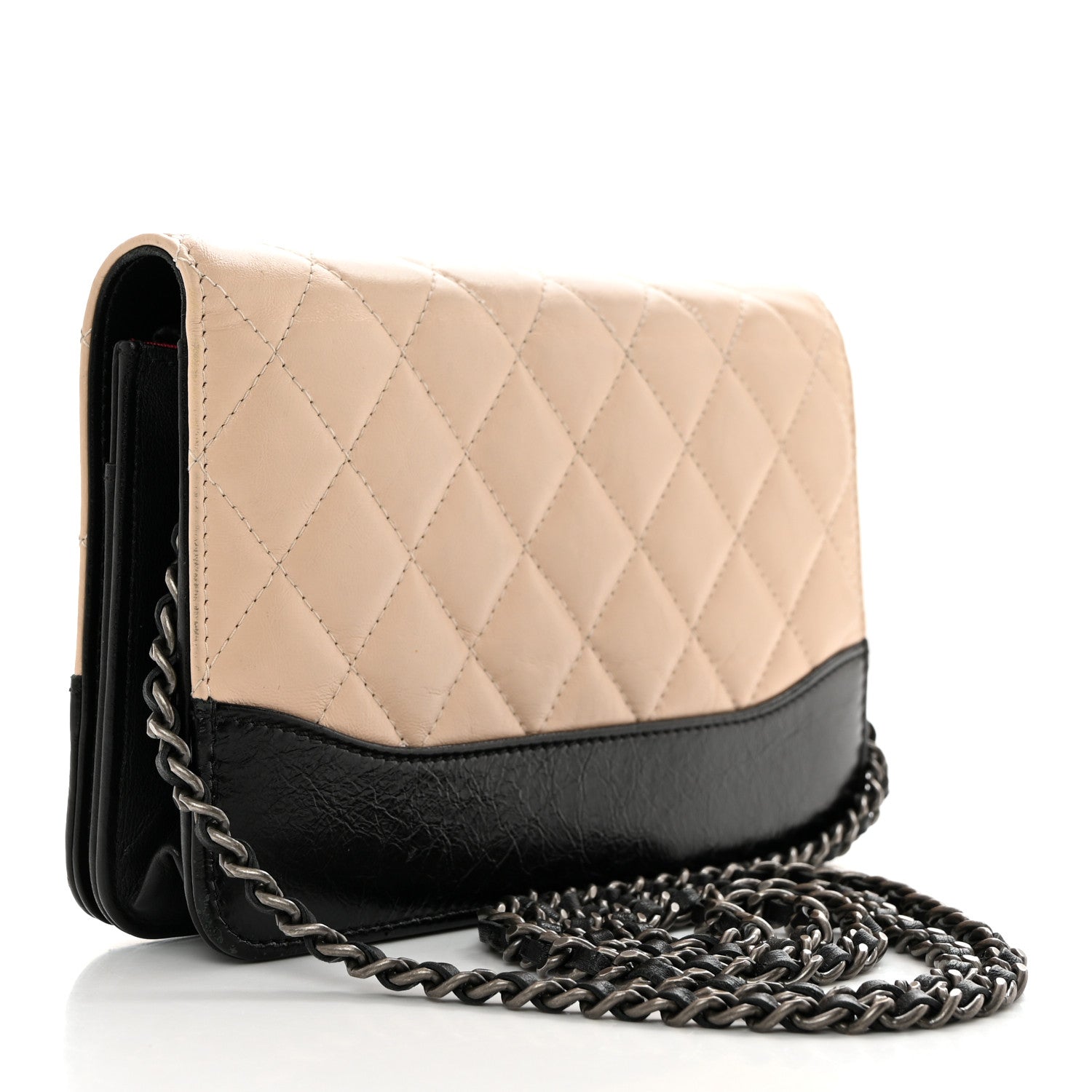 Chanel Aged Calfskin Quilted Gabrielle Wallet On Chain WOC Beige Black 2 of 11