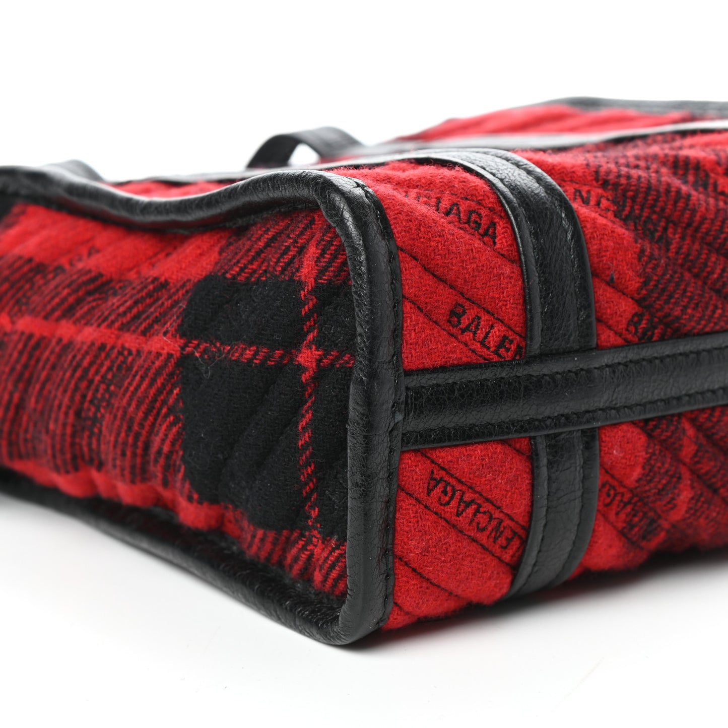 Wool Cuir Arena Plaid Diagonal Allover Logo Matelasse XS Bazar Shopper Tote Red Black