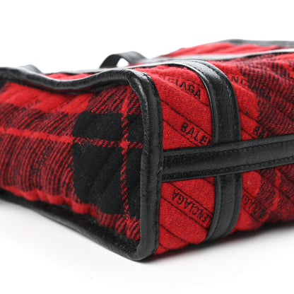 Balenciaga Wool Cuir Arena Plaid Diagonal Allover Logo Matelasse XS Bazar Shopper Tote Red Black 7 of 8