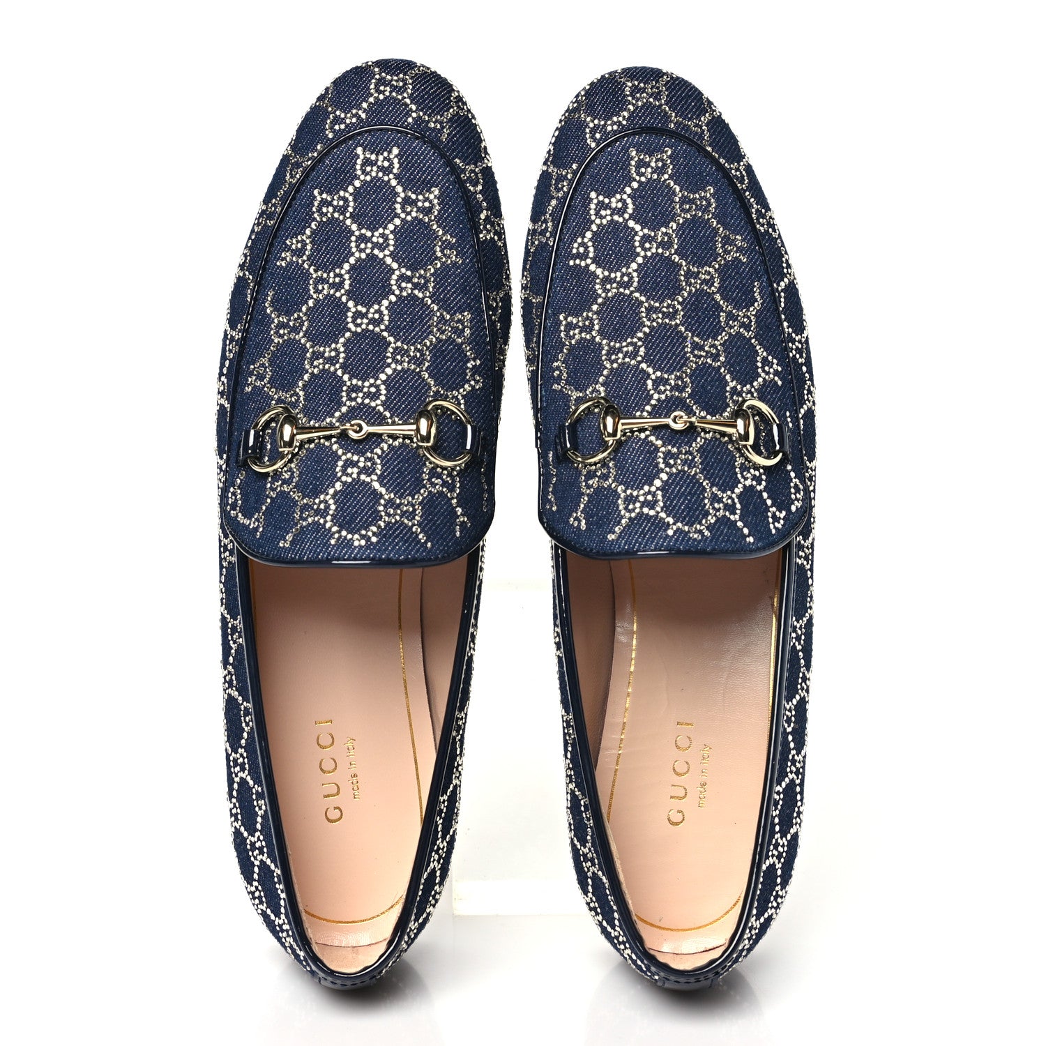 Gucci Denim Crystal GG Monogram Horsebit Womens Jordaan Loafers 38 Deep Blue Blue Milad 2 of 10