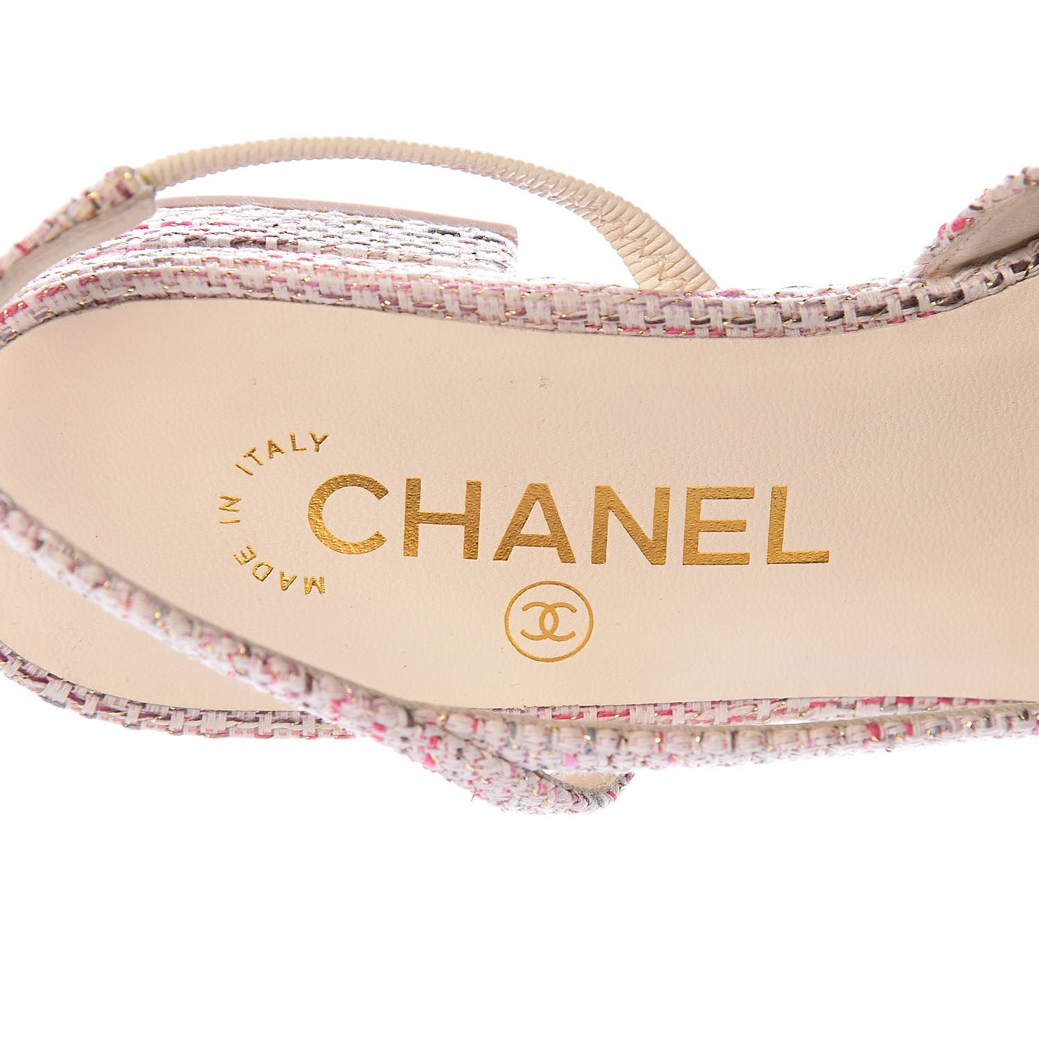 Chanel Tweed Patent Cap Toe CC Slingback Flat 36.5 Pink White 6 of 12