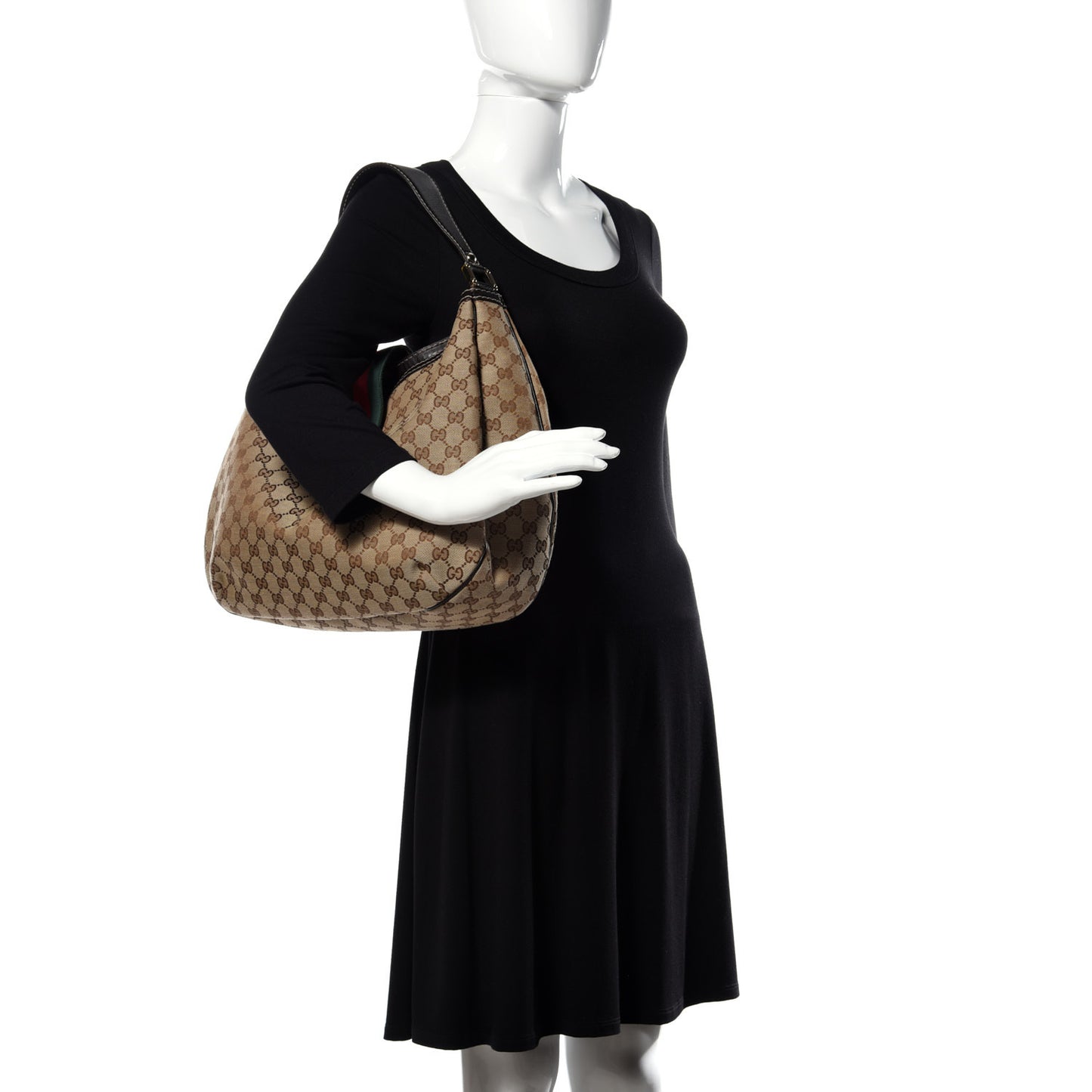 Monogram Large New Ladies Web Hobo Dark Brown