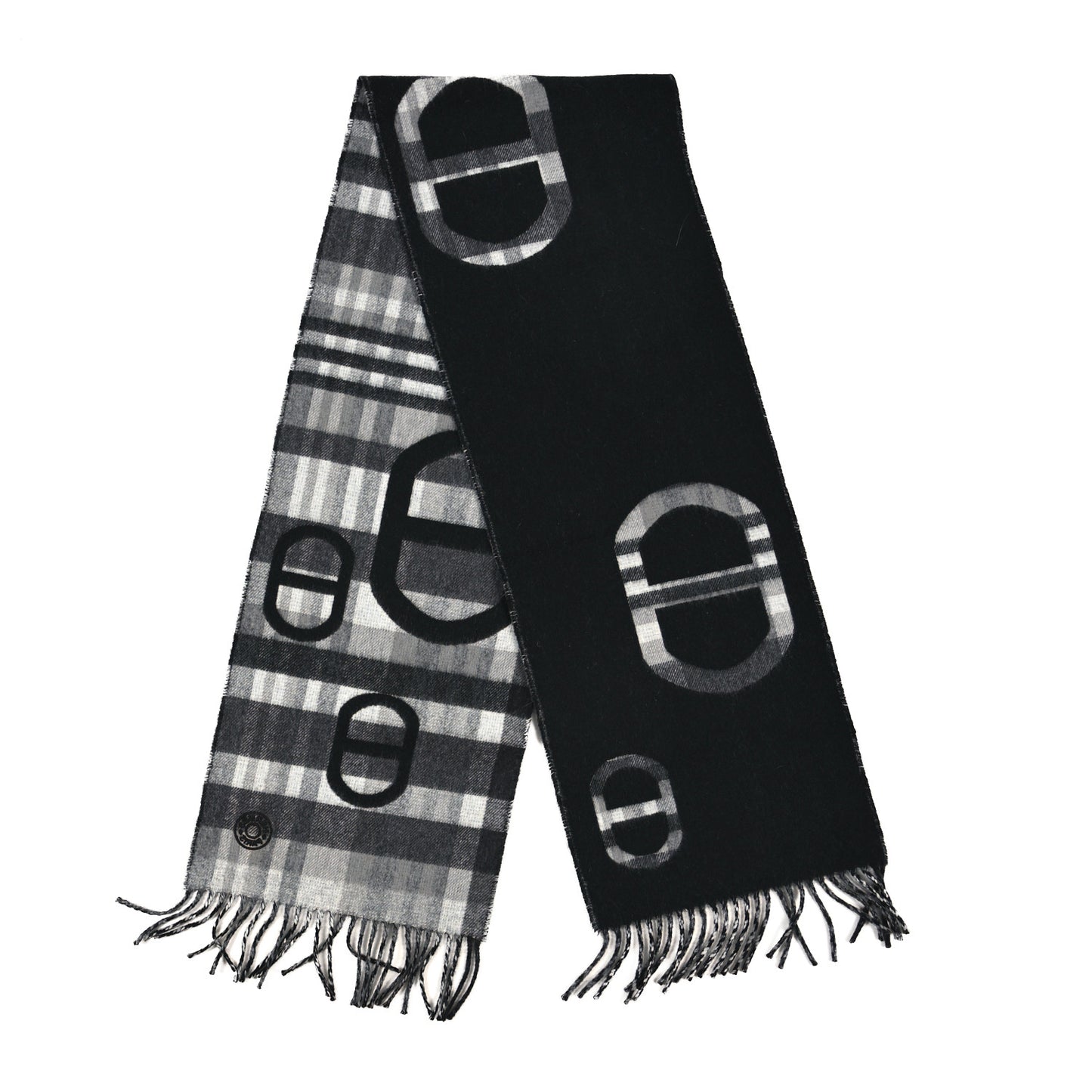 Cashmere Tartan Maillons Muffler Black Grey