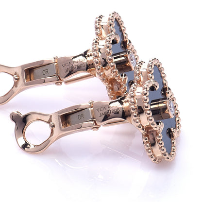 Van Cleef & Arpels 18K Rose Gold Diamond Black Onyx Vintage Alhambra Earrings 5 of 7