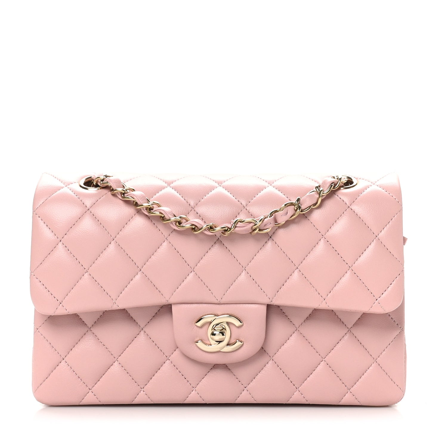 Lambskin Quilted Small Double Flap Light Pink