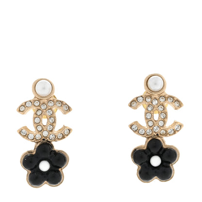 Chanel Crystal Pearl CC Flower Earrings Black Gold 1 of 5