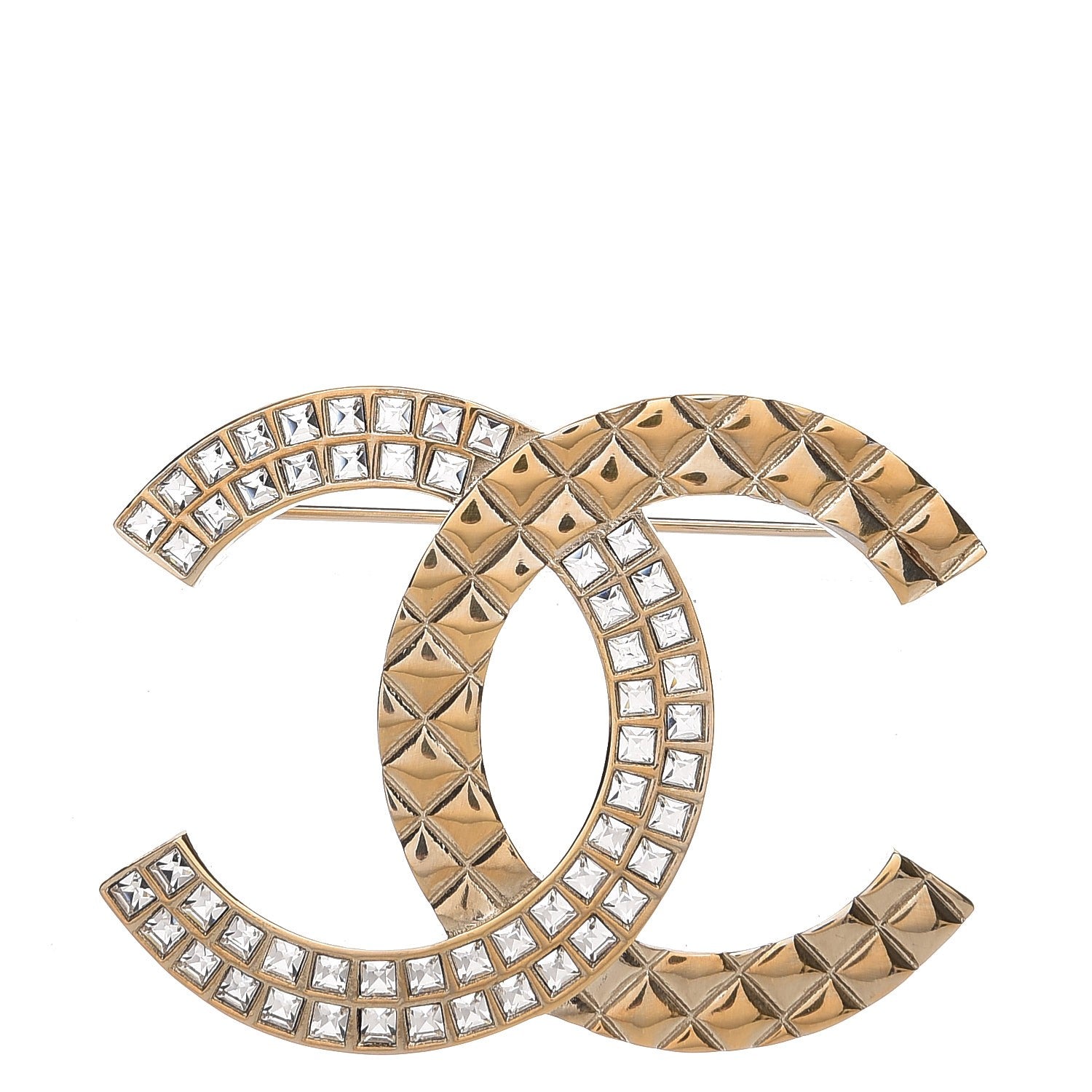 Chanel Baguette Crystal Quilted CC Brooch Gold 1 of 4