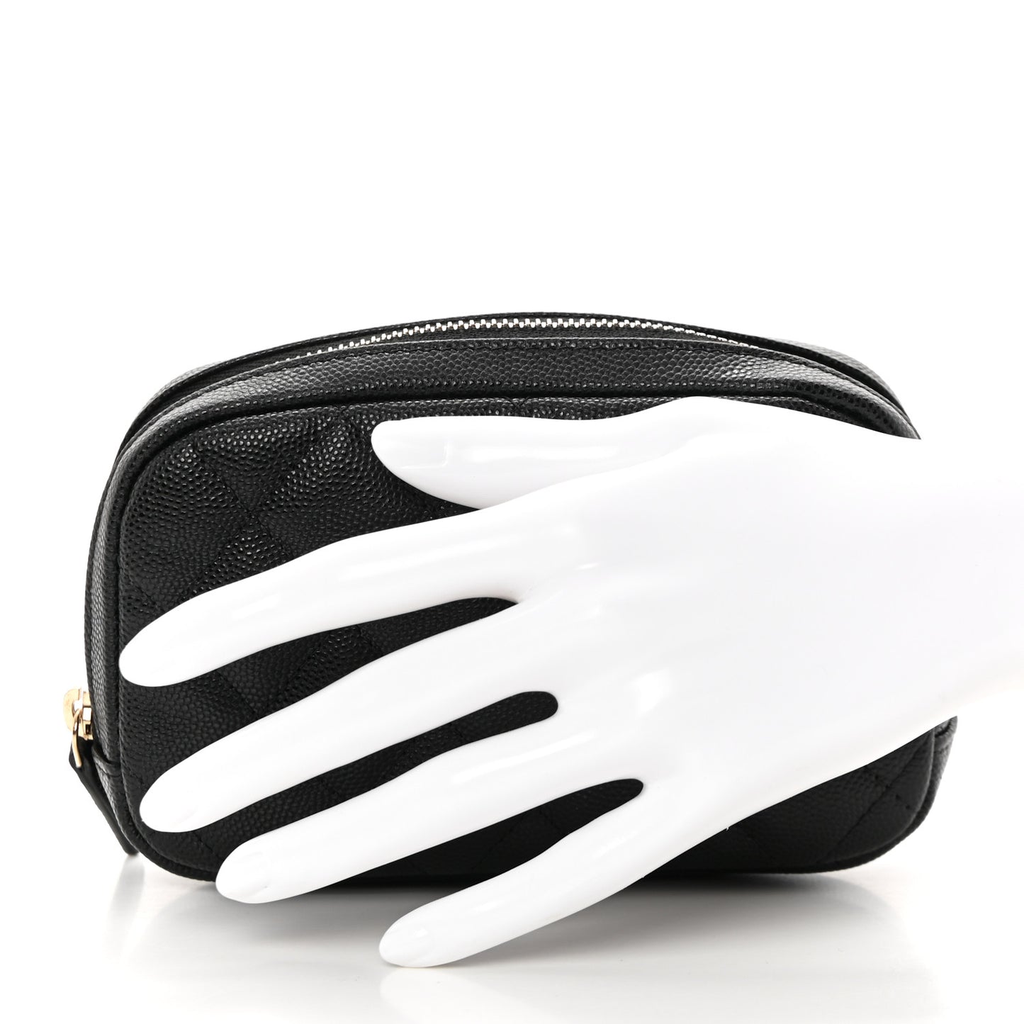 Caviar Quilted Small Curvy Pouch Cosmetic Case Black