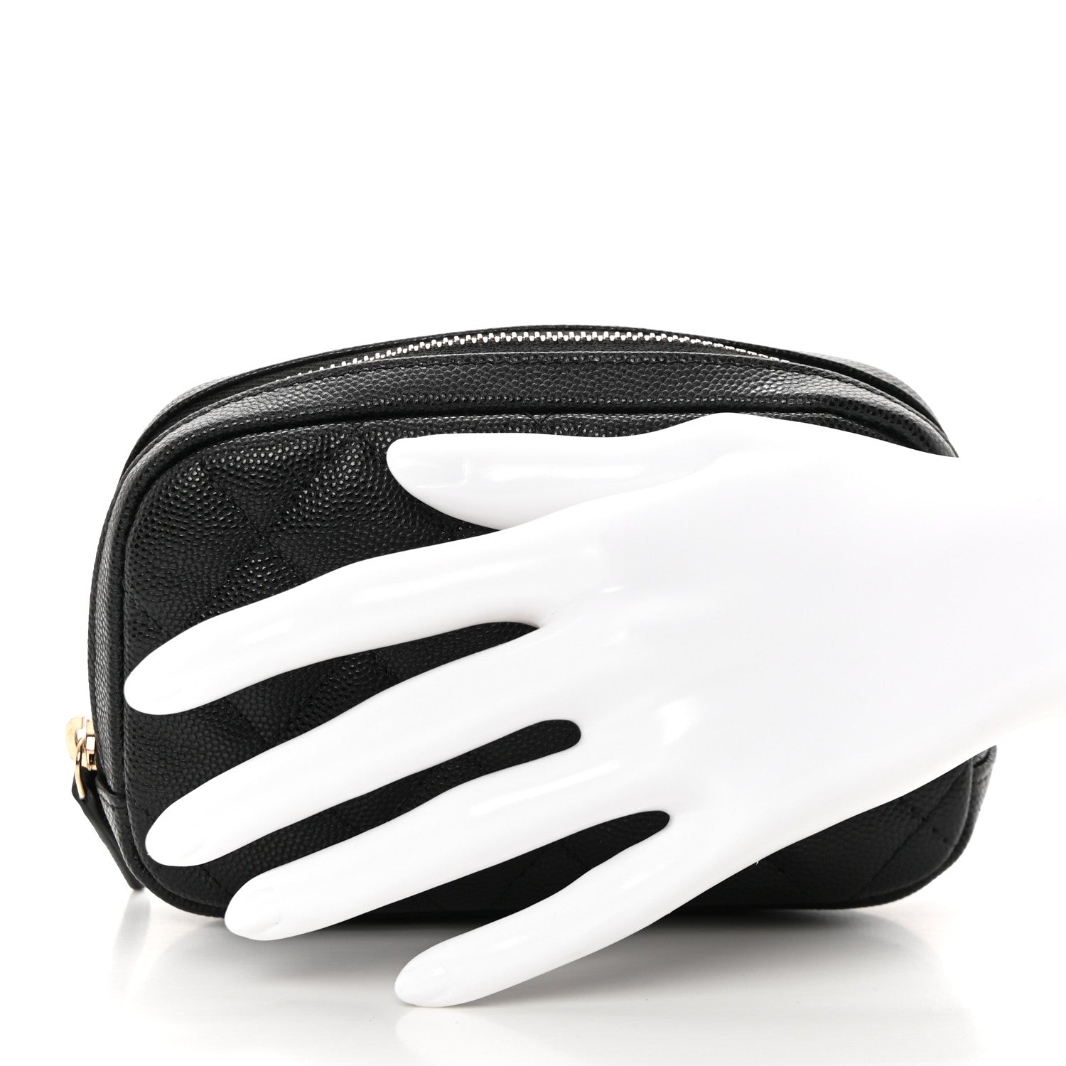 Chanel Caviar Quilted Small Curvy Pouch Cosmetic Case Black 2 of 10
