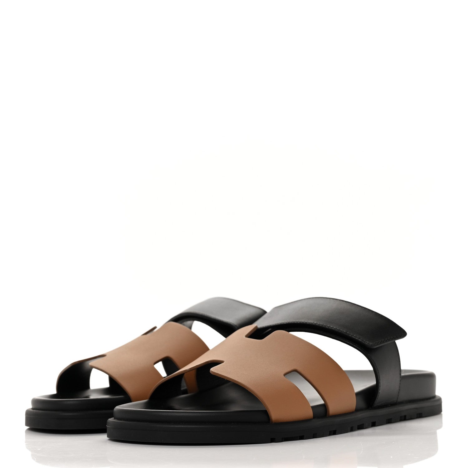 Hermes Calfskin Mens Chypre Sandals 42 Naturel Safari Black 3 of 10