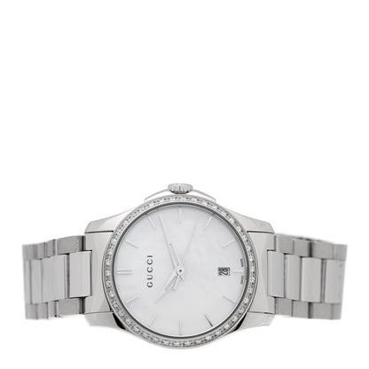 Gucci Stainless Steel Diamond Bezel Mother of Pearl 28mm G-Timeless Quartz Watch 2 of 5