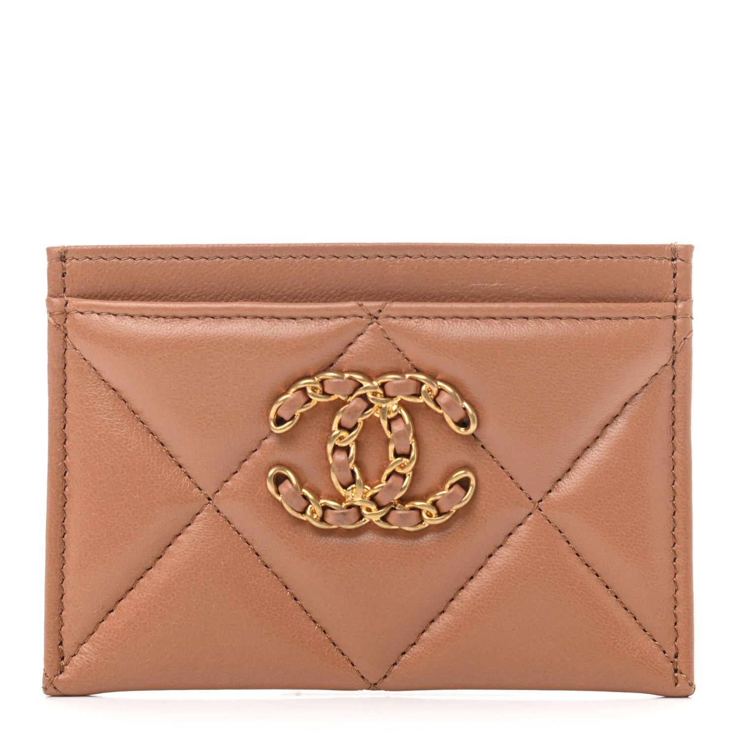 Chanel Lambskin Quilted Chanel 19 Card Holder Brown 1 of 6
