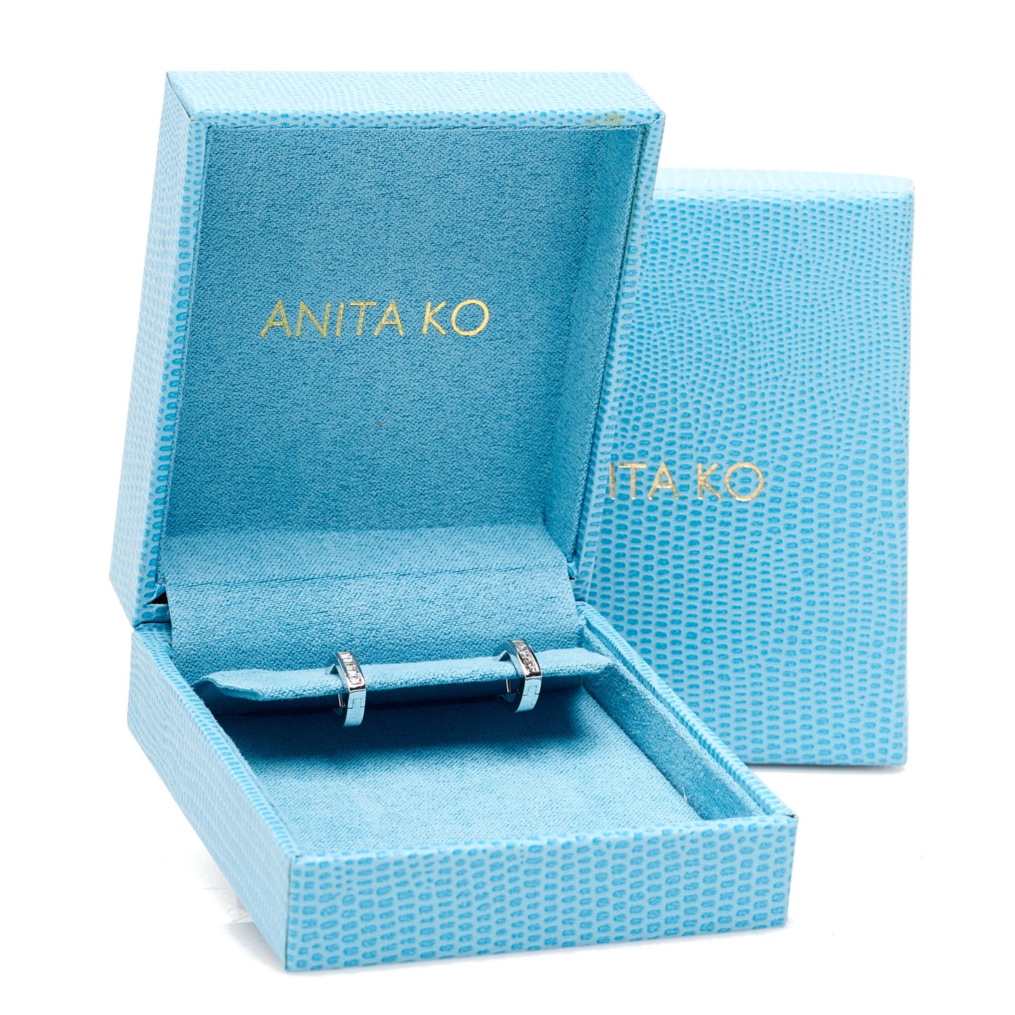 18K White Gold Diamond Baguette Georgie Huggie Earrings
