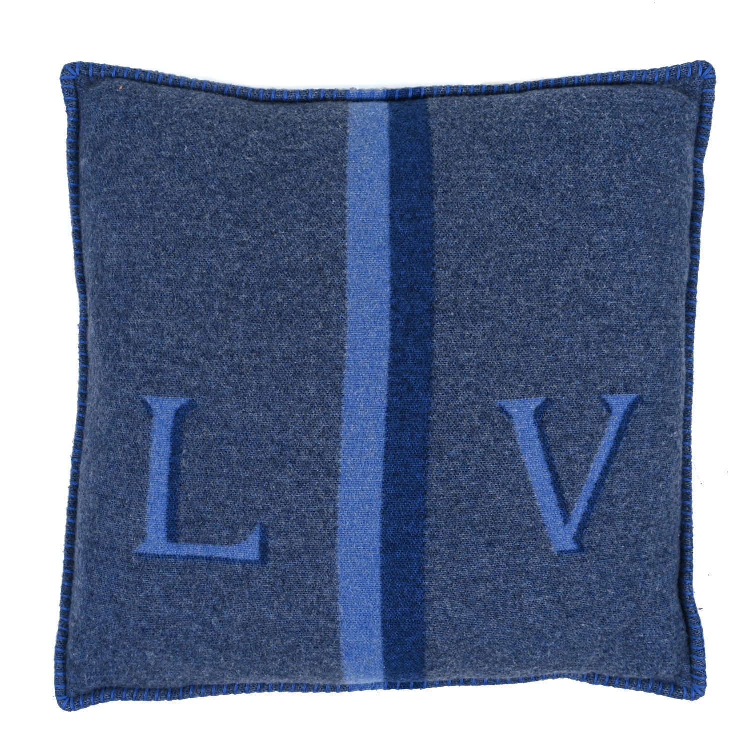 Louis Vuitton Wool Cashmere Cushion Pillow Blue Gray 1 of 4