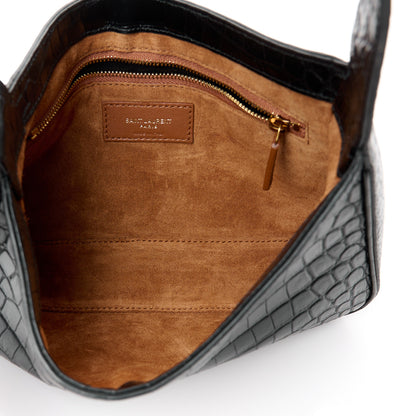 Saint Laurent Calfskin Crocodile Embossed Le 5 A 7 Hobo Black 5 of 11