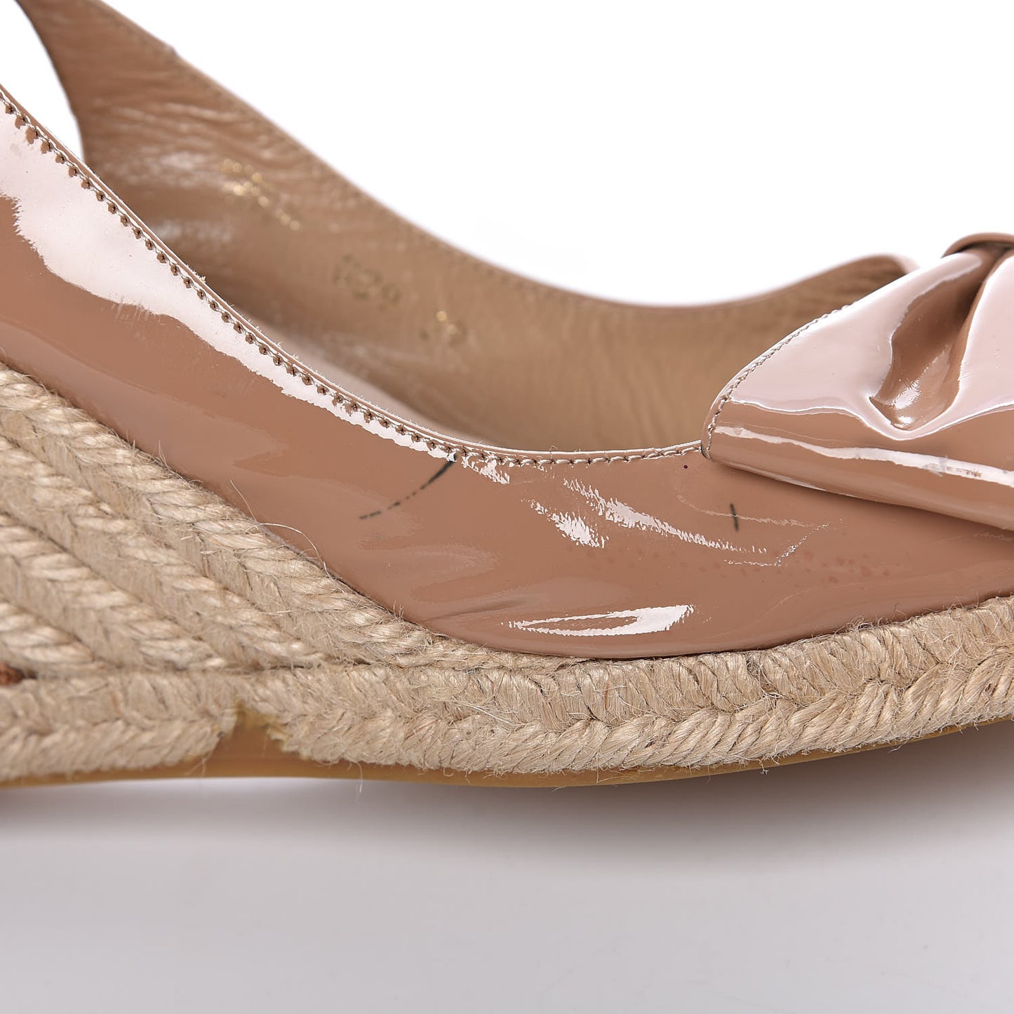 Patent Bow Espadrille Slingback Wedges 39 Beige