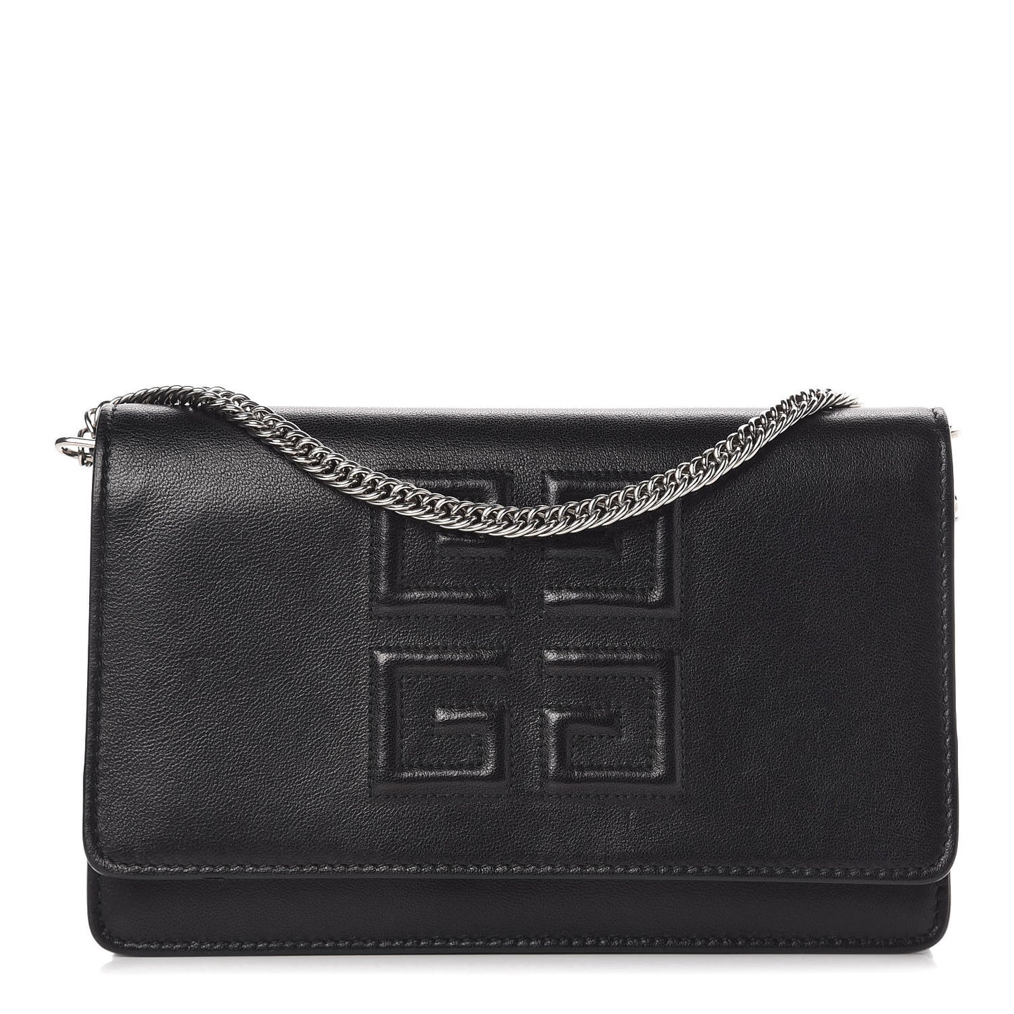 Lambskin Emblem Chain Wallet Black