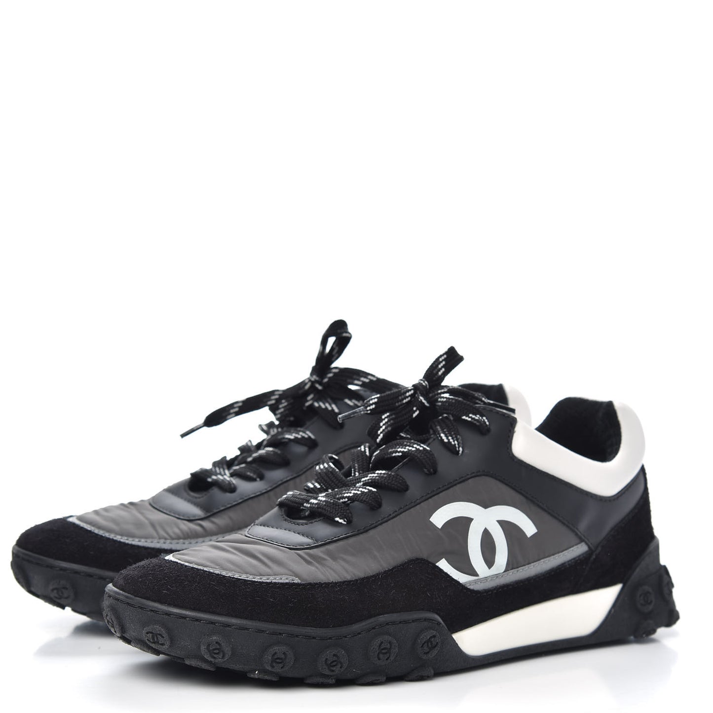 Nylon Calfskin CC Sneakers 38 Black Grey White