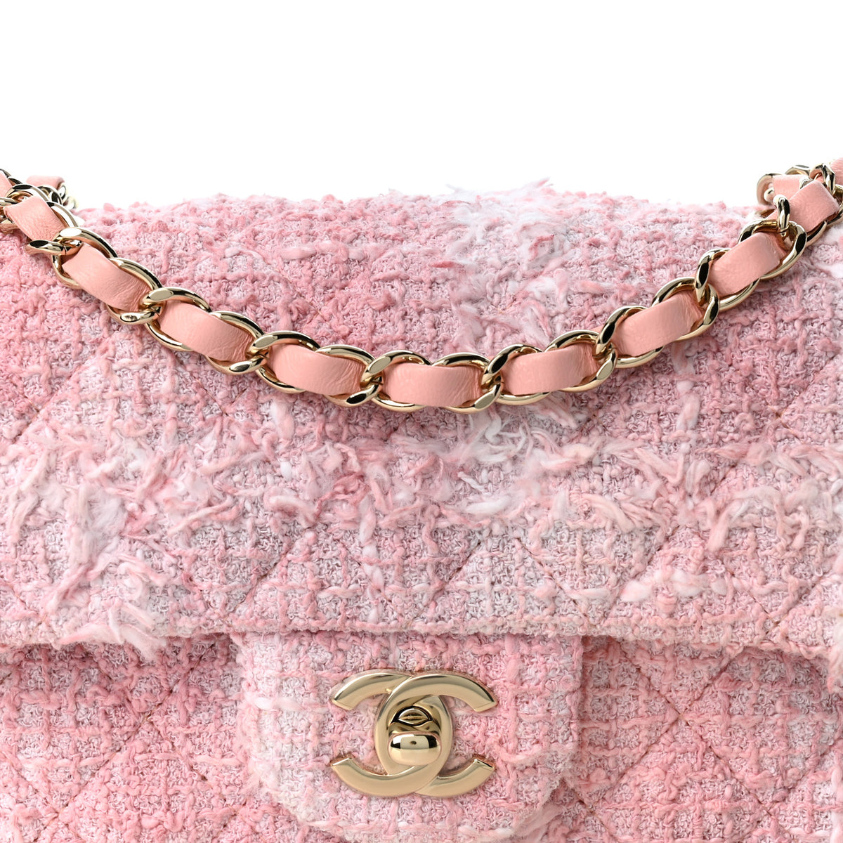 Tweed Quilted Mini Rectangular Flap Light Pink White