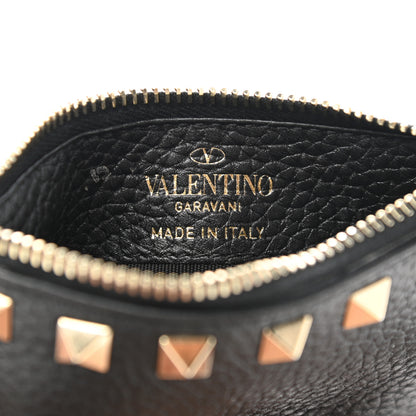 Valentino Garavani Pebbled Calfskin Rockstud Coin Case Card Holder Black 6 of 9