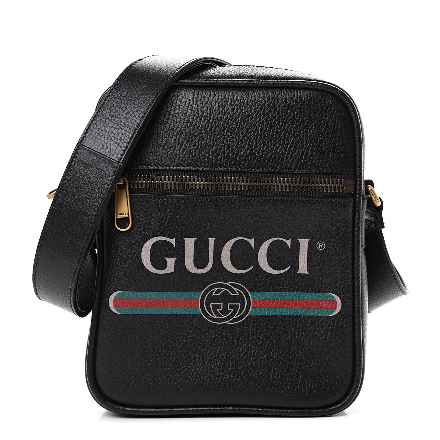 Grained Calfskin Logo Messenger Bag Black