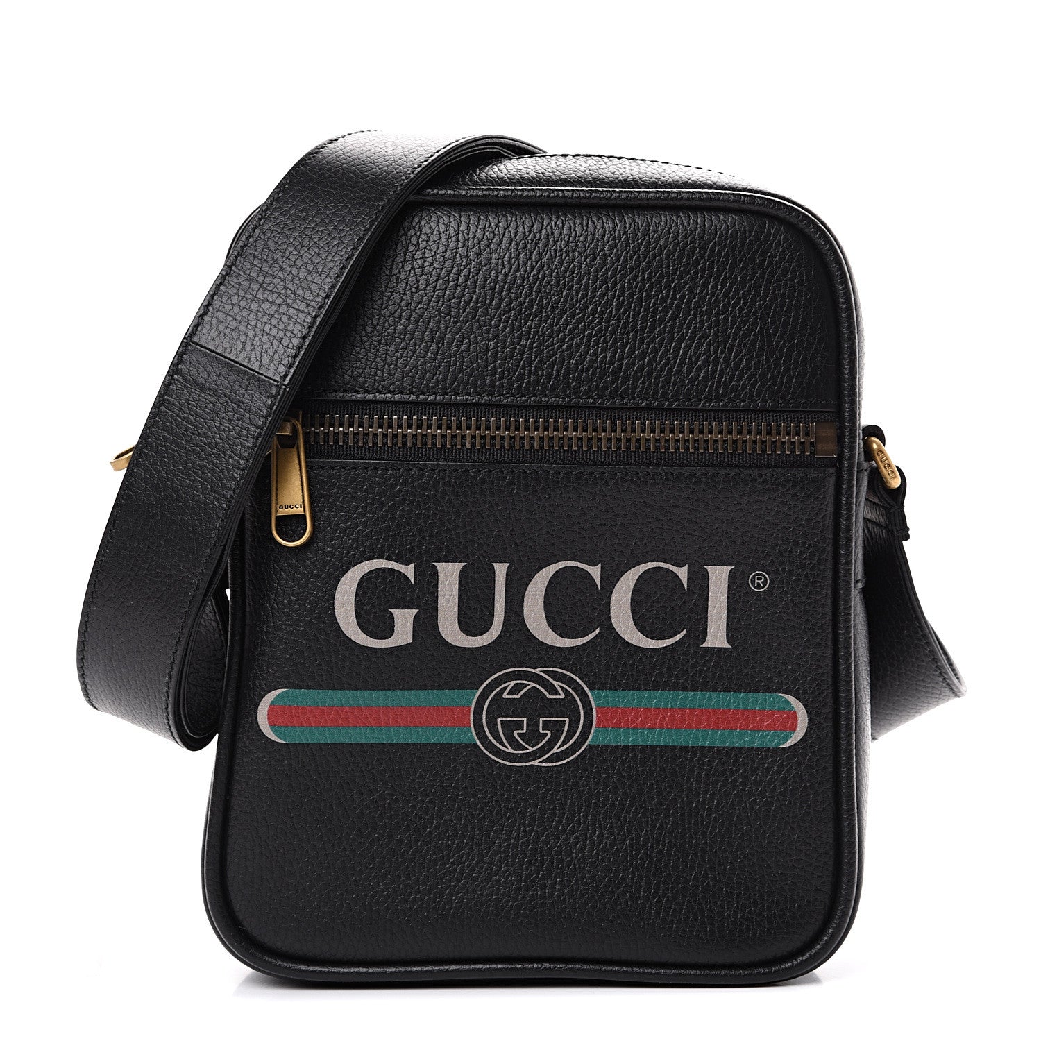 Gucci Grained Calfskin Logo Messenger Bag Black 1 of 12