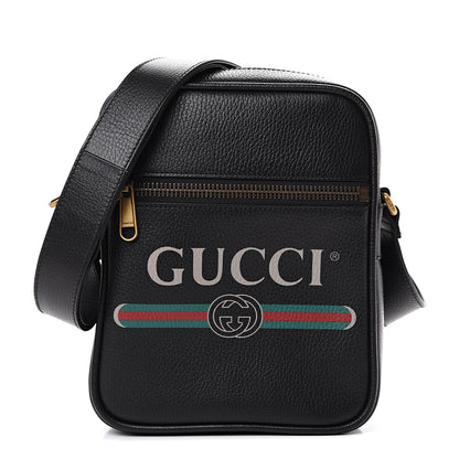 Gucci Grained Calfskin Logo Messenger Bag Black 1 of 12