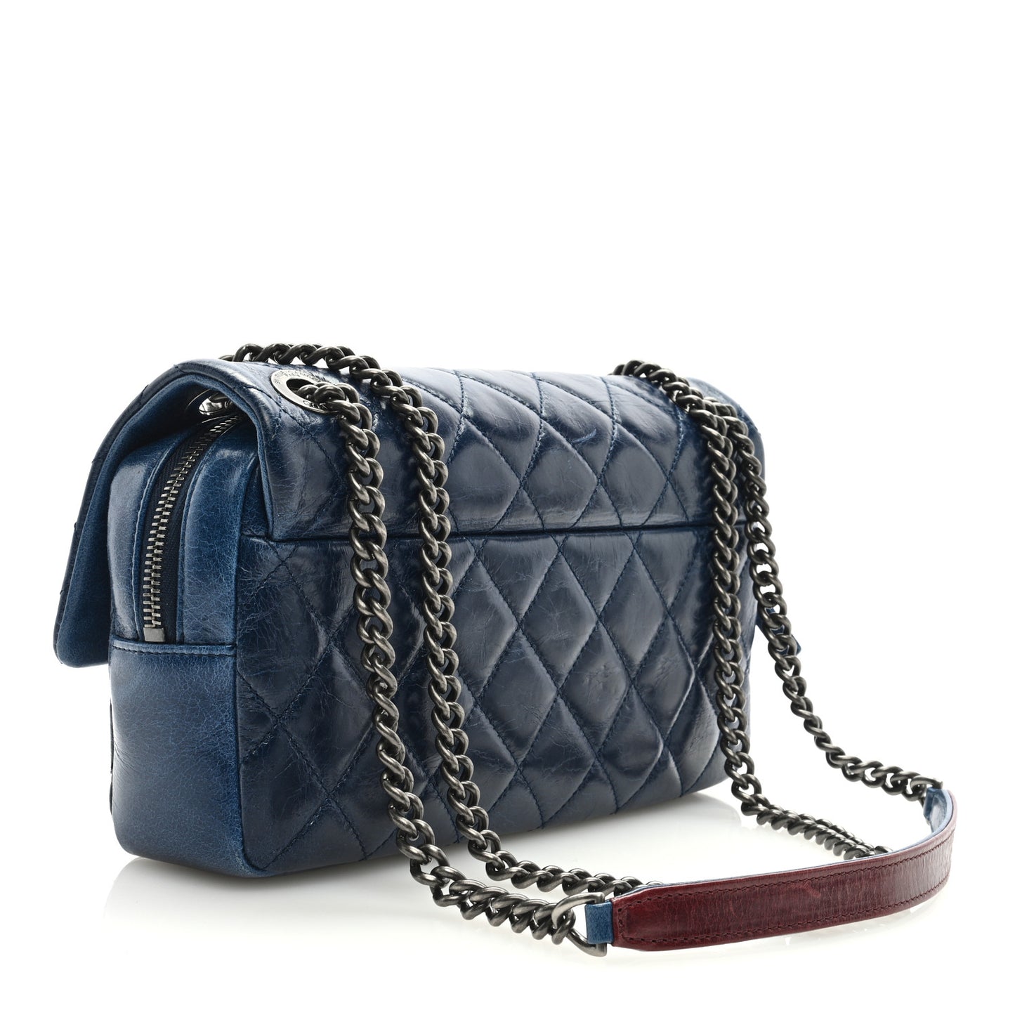 Glazed Calfskin Quilted Medium Duo Color Flap Blue