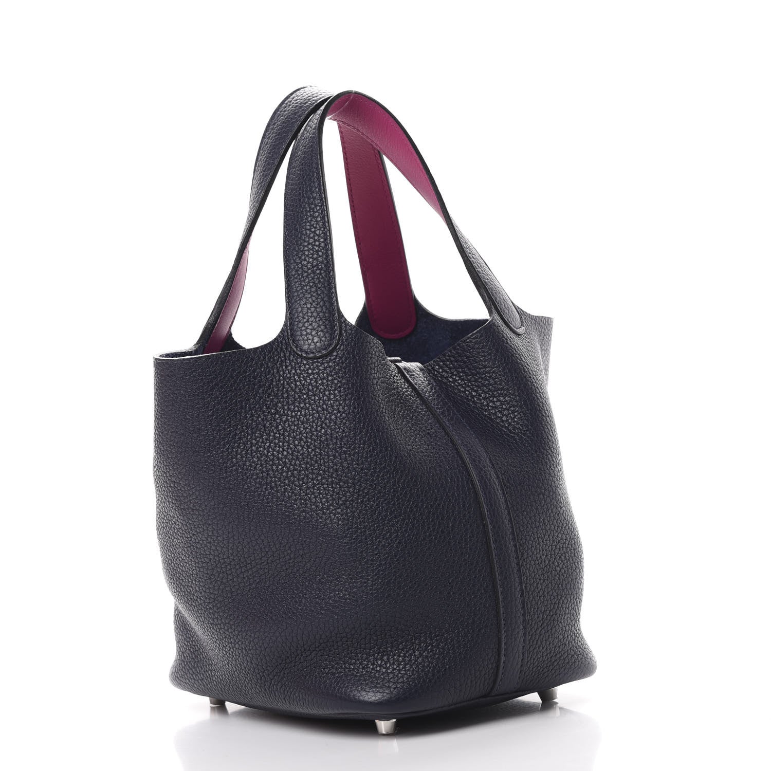 Hermes Taurillon Clemence Swift Eclat Picotin Lock 18 PM Bleu Nuit Rose Pourpre 2 of 12