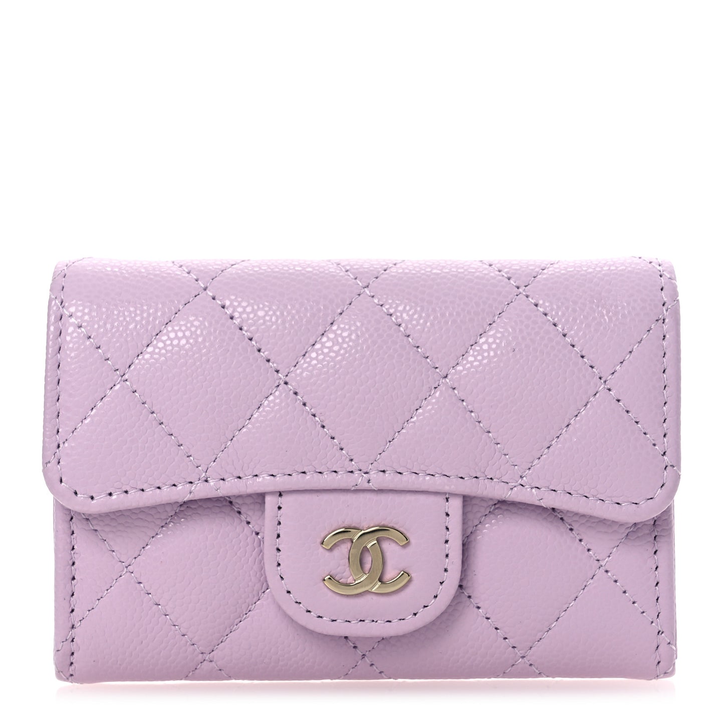 Caviar Quilted Flap Card Holder Wallet Light Purple
