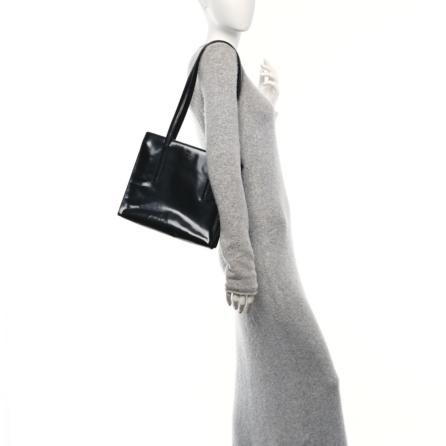 Prada Spazzolato Logo Embossed Tote Black 2 of 9