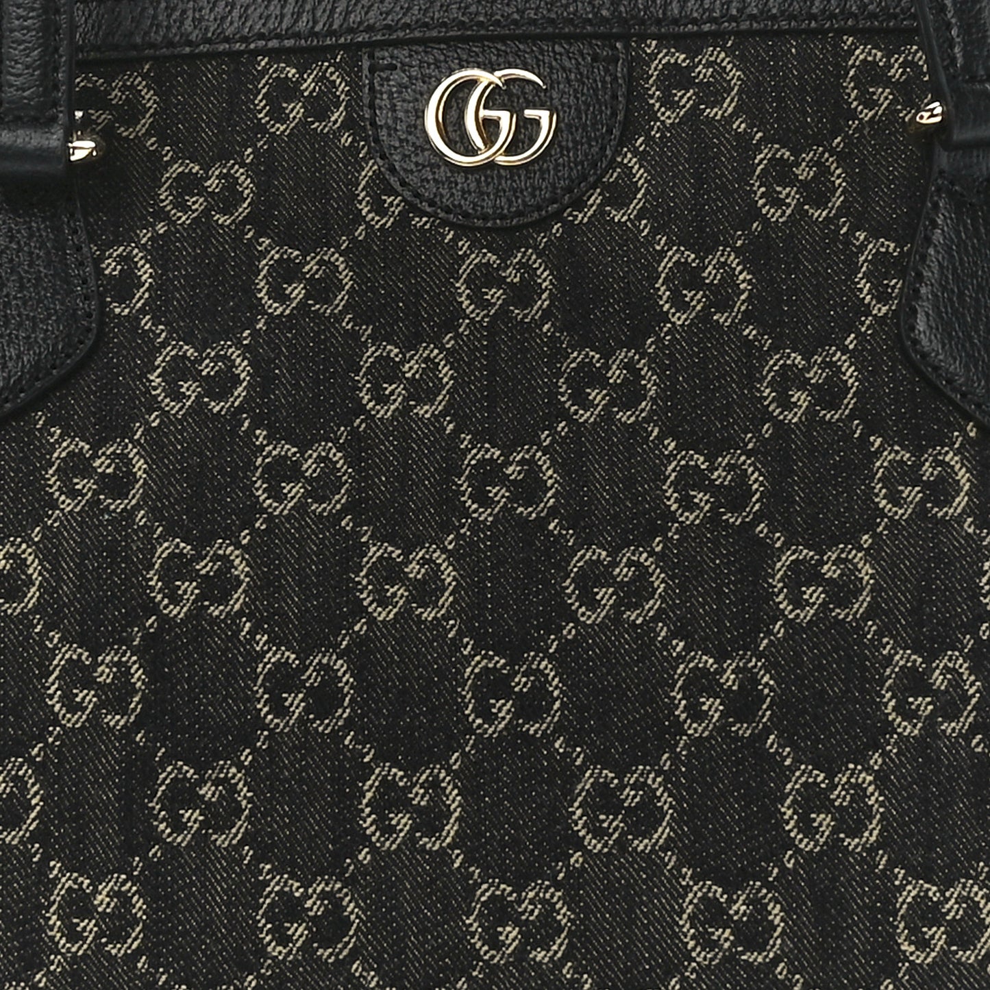 Jacquard Black Denim GG Monogram Medium Ophidia Shopping Tote Black Ivory