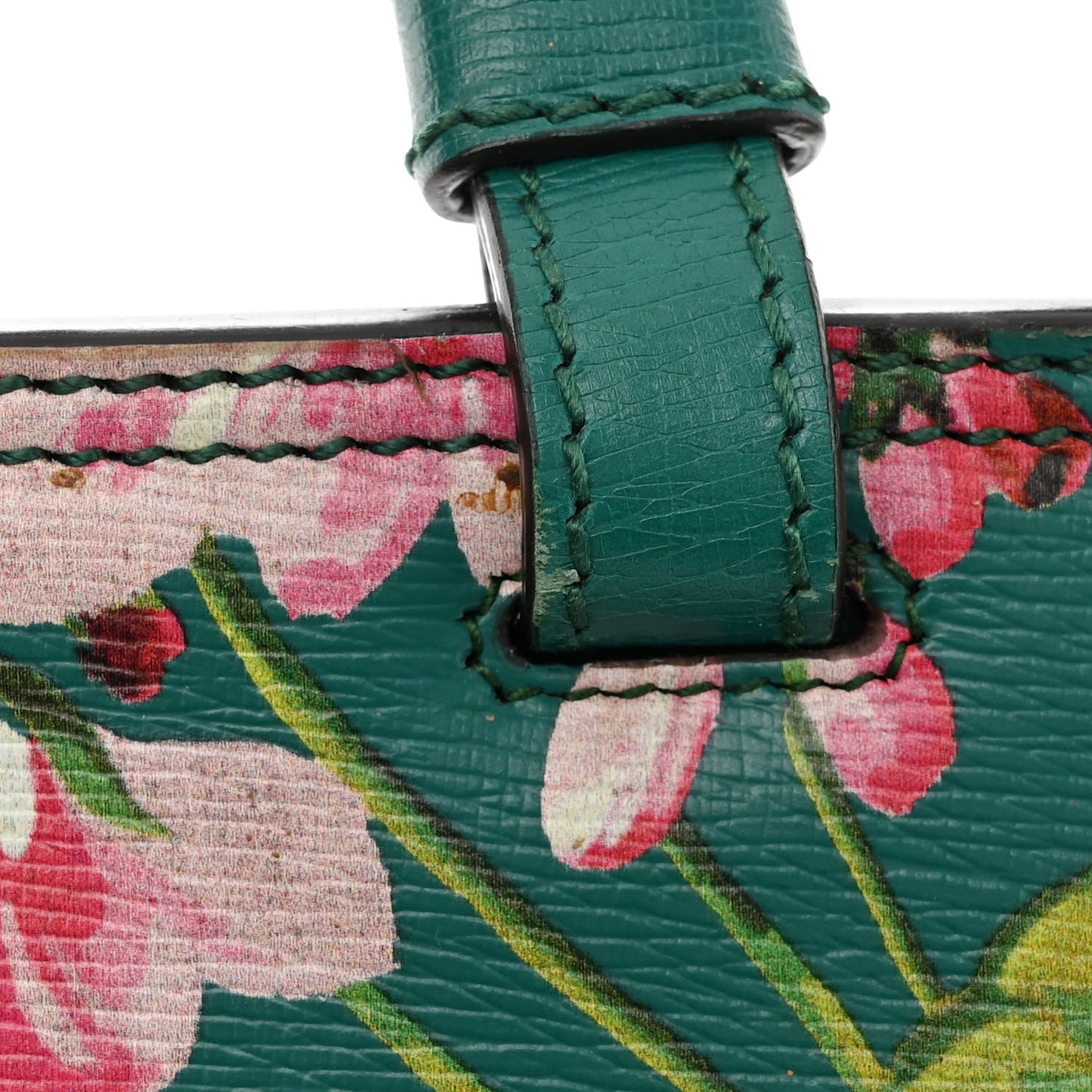 Shangai Calfskin Blooms Print Medium Bamboo Daily Top Handle Bag Clear Bright Emerald Multicolor