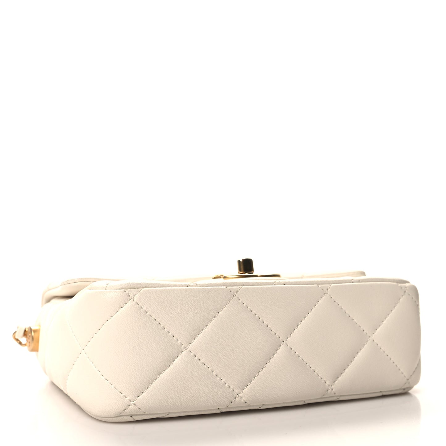 Shiny Lambskin Quilted Pearl Twist Mini Square Flap White